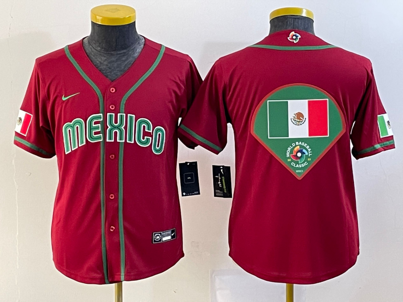 Youth Mexico Baseball 2023 Red Big Logo World Baseball Classic Stitched Jersey Youth Mexico Baseball 2023 Red Big Logo World Baseball Classic Stitched Jersey